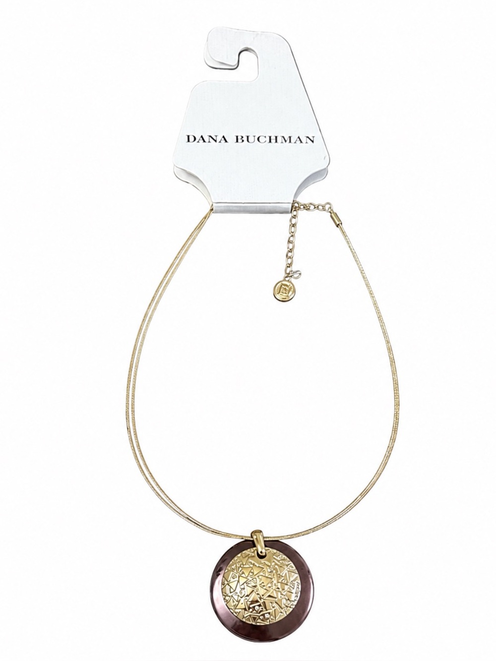 Dana Buchman Gold Tone Pendant Necklace Brown Resin Geometric Medallion - Picture 2 of 16
